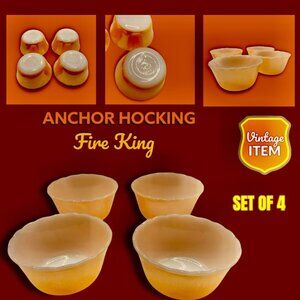 Set of 4 Vintage Fire King Peach Lustre 6oz Dessert Custard Cups.